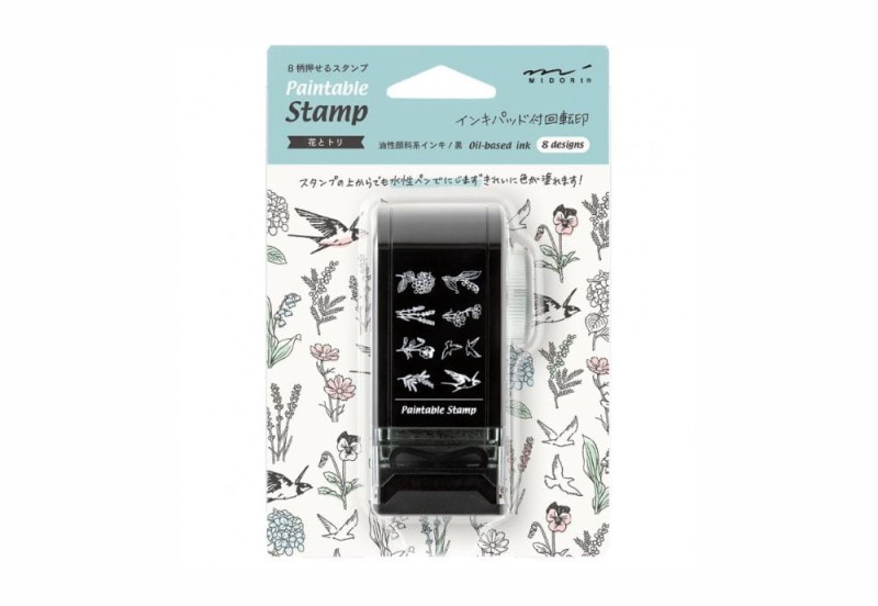 Pieczątka Midori Rotating Stamp Dial kwiaty i ptaki.jpg