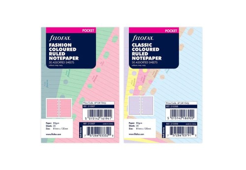 Filofax - wkład do organiera Pocket: mix kolorowych kartek w linie - różne kolory