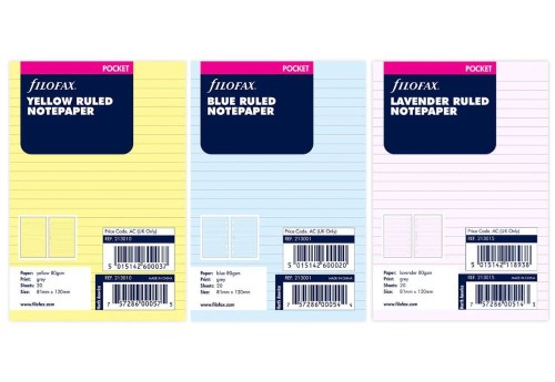 Filofax - wkład do organizera Pocket: kolorowe kartki w linie - różne kolory