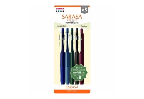 Zebra Sarasa Clip Vintage Color VI Ciemne Kolory - zestaw długopisów żelowych