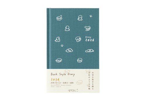 Midori Kalendarz Tygodniowy Book Style Diary B6 2026 Pies - Niebiesko-Zielony