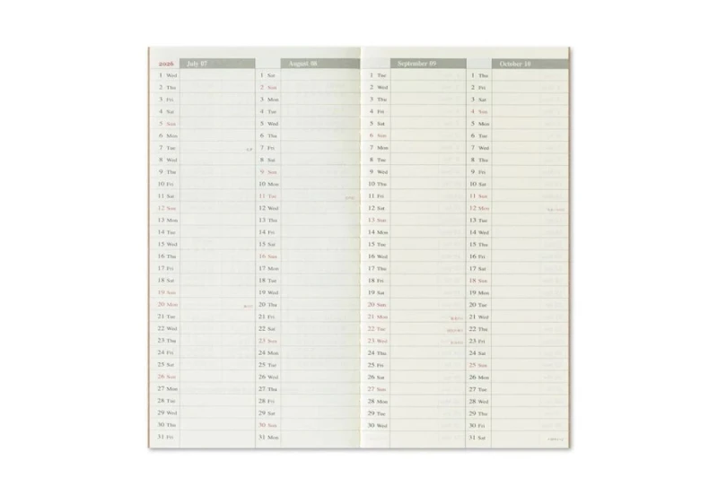 Traveler's Notebook Diary 2026 kalendarz układ pionowy regular size NOTEKA (4).jpg