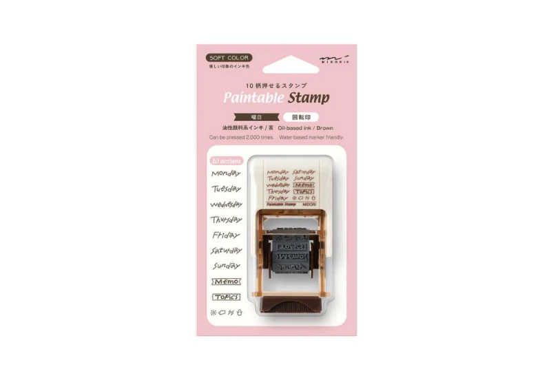 Midori Pieczątka Paintable Stamp Soft Color Brązowa Dni tygodnia NOTEKA.jpg